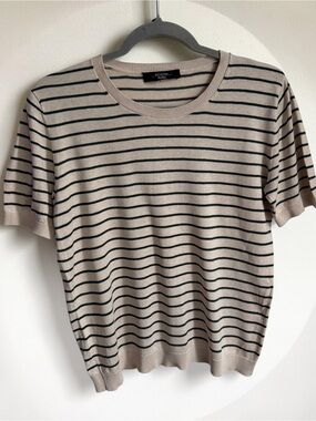 Weekend Max Mara Beige and Black Striped Crewneck Sweater